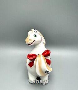 Miniature Horse & Red Bow Figurine Porcelain Vintage By Dulevo USSR Decor Gift
