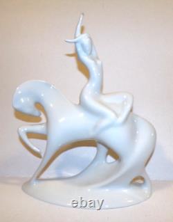 Modernist Lady Godiva Royal Dux White Porcelain Nude Woman on Horse 685 MCM
