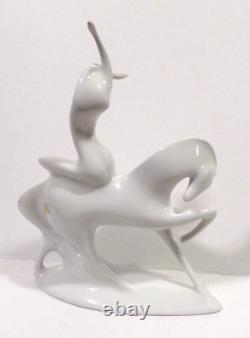 Modernist Lady Godiva Royal Dux White Porcelain Nude Woman on Horse 685 MCM