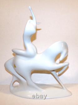 Modernist Lady Godiva Royal Dux White Porcelain Nude Woman on Horse 685 MCM