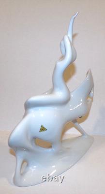 Modernist Lady Godiva Royal Dux White Porcelain Nude Woman on Horse 685 MCM