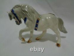 Monrovia Hagen Renaker White Circus Pony Horse w Blue Trim Orig Label