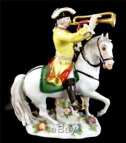 N016 Meissen Porcelain Figure Of A Saxon Soldier On Horse With Trumpet