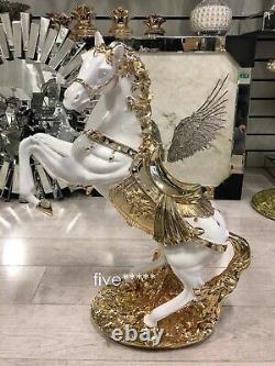 NEW XXL White & Gold Italian Horse Ornament Decor Romany Ceramic 64cm Home uk