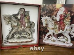 NOS. Fitz & Floyd Damask Holiday Santa on Horse Extra-Large Figurine 16 1/2'