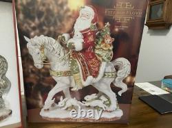 NOS. Fitz & Floyd Damask Holiday Santa on Horse Extra-Large Figurine 16 1/2'