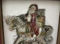NOS. Fitz & Floyd Damask Holiday Santa on Horse Extra-Large Figurine 16 1/2'