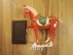 New In Box Chinese Replica Tang Dynasty Tri Color Glaze Ceramic Warhorse Statue