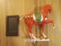 New In Box Chinese Replica Tang Dynasty Tri Color Glaze Ceramic Warhorse Statue