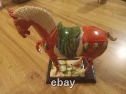 New In Box Chinese Replica Tang Dynasty Tri Color Glaze Ceramic Warhorse Statue