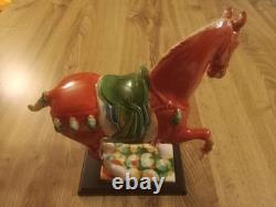 New In Box Chinese Replica Tang Dynasty Tri Color Glaze Ceramic Warhorse Statue