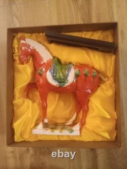 New In Box Chinese Replica Tang Dynasty Tri Color Glaze Ceramic Warhorse Statue