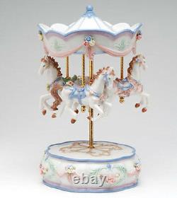 New MUSIC BOX Porcelain MERRY-GO-ROUND Vintage MUSICAL FIGURINE Horse CAROUSEL