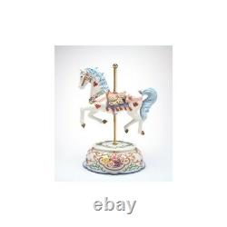 New Music Box Tasseled Carousel White+blue+pink Horse Porcelain Figurine-nais