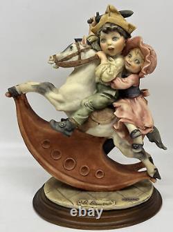 Nwt Giuseppe Armani Figurine Boy And Girl On Rocking Horse 12 X 9 X 5