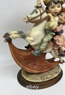 Nwt Giuseppe Armani Figurine Boy And Girl On Rocking Horse 12 X 9 X 5