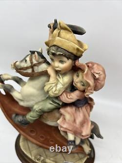 Nwt Giuseppe Armani Figurine Boy And Girl On Rocking Horse 12 X 9 X 5