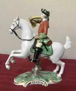 Nymphenburg Equestrian Rider White Horse Horseman Trumpet #269 Porcelain EXCLNT