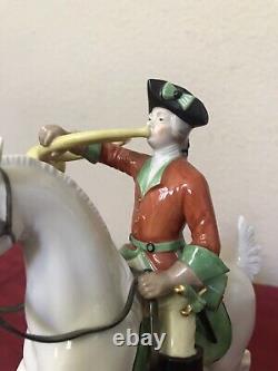 Nymphenburg Equestrian Rider White Horse Horseman Trumpet #269 Porcelain EXCLNT