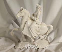 Nymphenburg Porcelain Woman Wearing Tricorn Hat Riding Horse Side Saddle, Marked