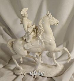 Nymphenburg Porcelain Woman Wearing Tricorn Hat Riding Horse Side Saddle, Marked
