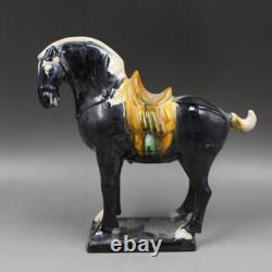 Old Chinese Porcelain Tang Sancai Hand Painted Black War Horse Statue