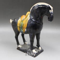 Old Chinese Porcelain Tang Sancai Hand Painted Black War Horse Statue