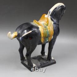 Old Chinese Porcelain Tang Sancai Hand Painted Black War Horse Statue