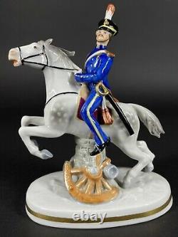 Old Sitzendorf Porcelain Soldier Officer on a Horse Figurine