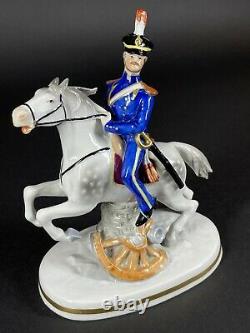 Old Sitzendorf Porcelain Soldier Officer on a Horse Figurine