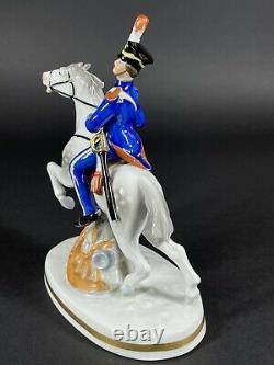 Old Sitzendorf Porcelain Soldier Officer on a Horse Figurine