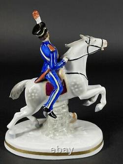 Old Sitzendorf Porcelain Soldier Officer on a Horse Figurine