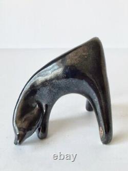 Old Vintage Black Horse Ceramic Figurine Painted Made By Majolica Ukraine 1970s