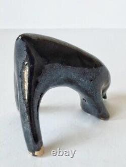 Old Vintage Black Horse Ceramic Figurine Painted Made By Majolica Ukraine 1970s