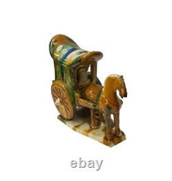 Oriental Tri-Color Green White Yellow Ceramic Horse Cart Art Figure GB656 Oriental Tri-Color Green White Yellow Ceramic Horse Cart Art Figure GB656