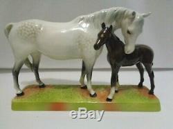 Orig Beswick England Dapple Grey Glossy Mare & Foal Horse Porcelain