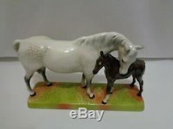 Orig Beswick England Dapple Grey Glossy Mare & Foal Horse Porcelain