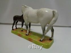 Orig Beswick England Dapple Grey Glossy Mare & Foal Horse Porcelain