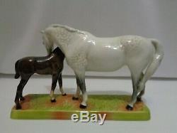 Orig Beswick England Dapple Grey Glossy Mare & Foal Horse Porcelain