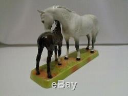 Orig Beswick England Dapple Grey Glossy Mare & Foal Horse Porcelain