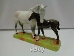 Orig Beswick England Dapple Grey Glossy Mare & Foal Horse Porcelain