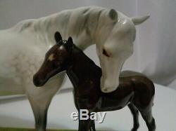 Orig Beswick England Dapple Grey Glossy Mare & Foal Horse Porcelain