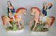 Pair Antique 19th Century Staffordshire Figurines Highland Musician Horses 12