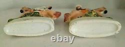 Pair Antique 19th century Staffordshire figurines Highland Musician Horses 12