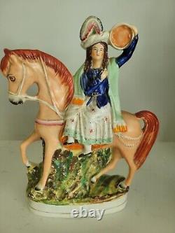 Pair Antique 19th century Staffordshire figurines Highland Musician Horses 12