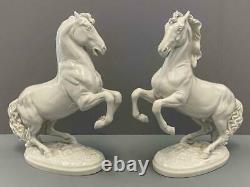 Pair Antique Royal Vienna Augarten Wien White Porcelain Stallion Horse Figures