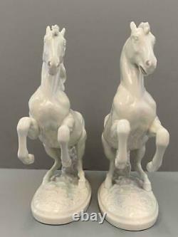 Pair Antique Royal Vienna Augarten Wien White Porcelain Stallion Horse Figures