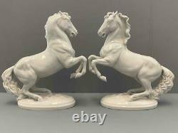 Pair Antique Royal Vienna Augarten Wien White Porcelain Stallion Horse Figures