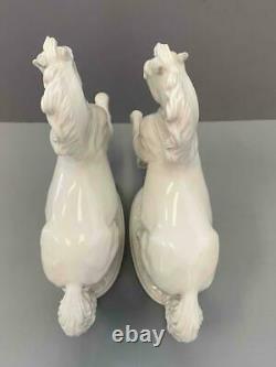 Pair Antique Royal Vienna Augarten Wien White Porcelain Stallion Horse Figures