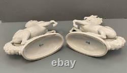 Pair Antique Royal Vienna Augarten Wien White Porcelain Stallion Horse Figures